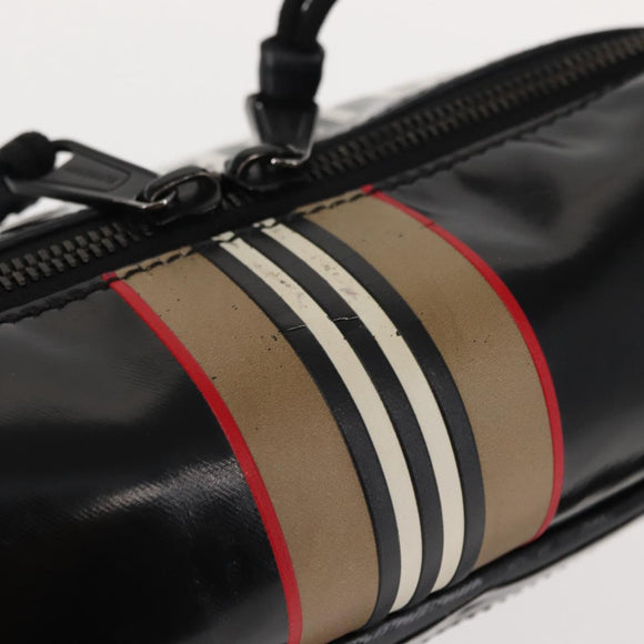 BURBERRY Body Bag Coated Canvas Black Silver Auth bs30206