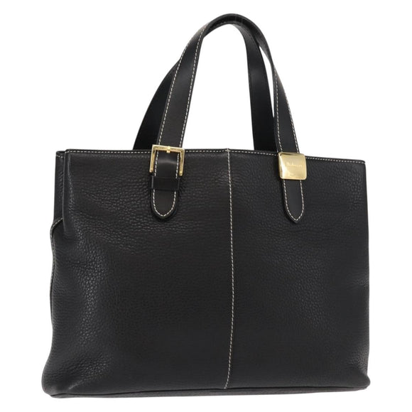 Burberrys Nova Check Tote Bag Leather Black Gold Auth bs30209