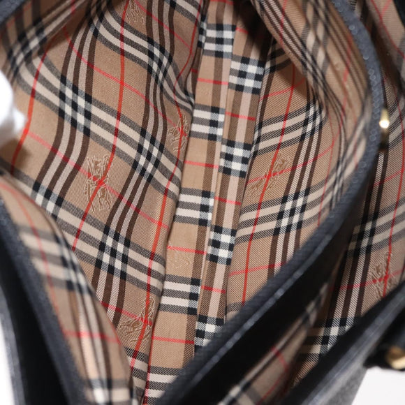 Burberrys Nova Check Tote Bag Leather Black Gold Auth bs30209