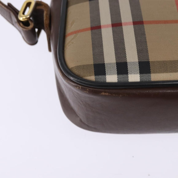 Burberrys Nova Check Shoulder Bag Leather Beige Gold Auth bs30210