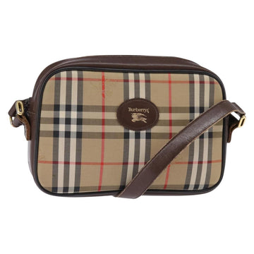 Burberrys Nova Check Shoulder Bag Leather Beige Gold Auth bs30210