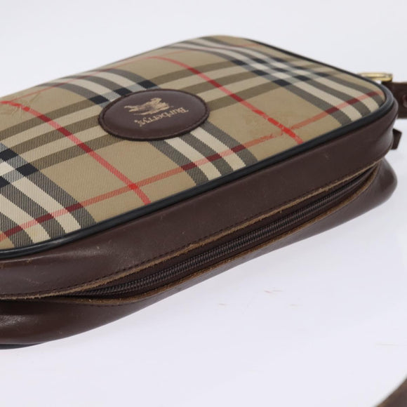 Burberrys Nova Check Shoulder Bag Leather Beige Gold Auth bs30210