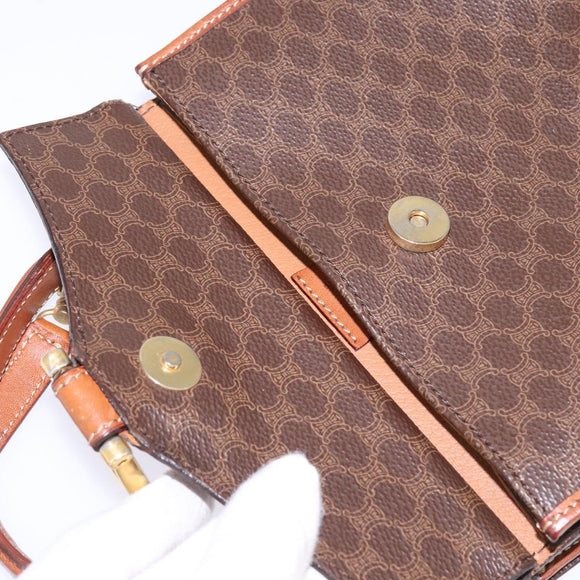 CELINE Macadam Canvas Shoulder Bag PVC Leather 2way Brown Gold Auth bs30213