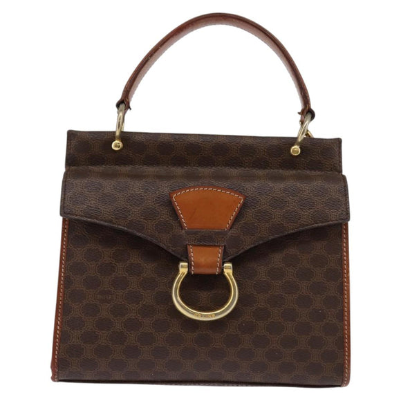 CELINE Macadam Canvas Shoulder Bag PVC Leather 2way Brown Gold Auth bs30213