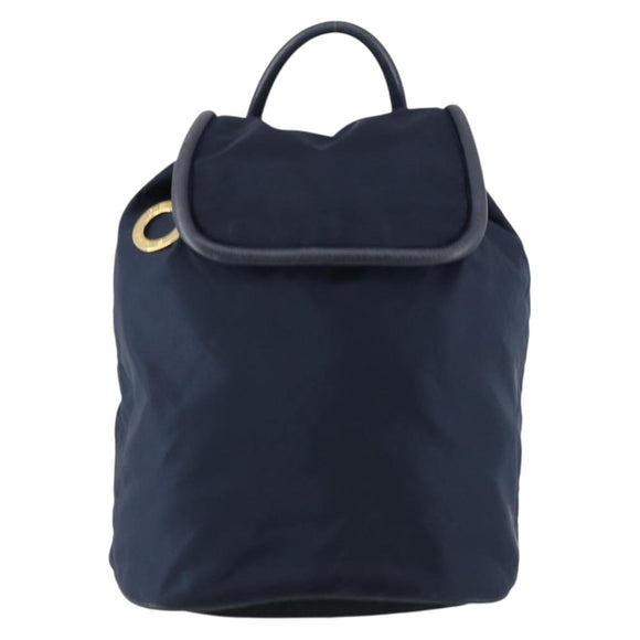 CELINE Circle Backpack Nylon Navy Gold Auth bs30214