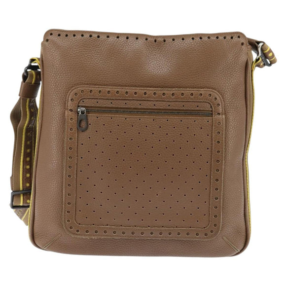 BOTTEGA VENETA Schoudertas Gestanst leer Bruin Goud Auth bs30220