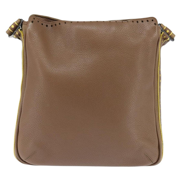BOTTEGA VENETA Schoudertas Gestanst leer Bruin Goud Auth bs30220