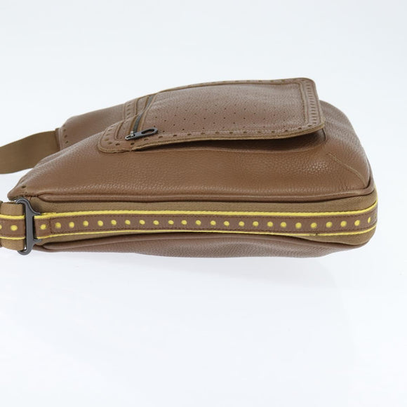 BOTTEGA VENETA Schoudertas Gestanst leer Bruin Goud Auth bs30220
