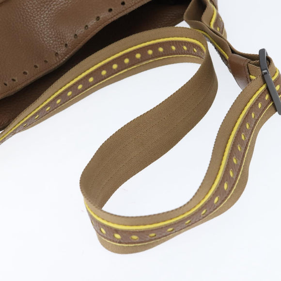 BOTTEGA VENETA Schoudertas Gestanst leer Bruin Goud Auth bs30220
