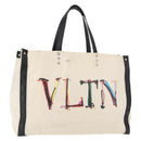VALENTINO Studs Tote Bag Canvas White Silver Auth bs30222-1