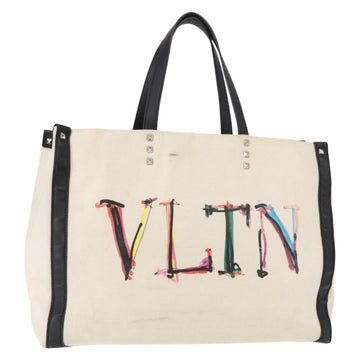 VALENTINO Studs Tote Bag Canvas White Silver Auth bs30222