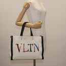 VALENTINO Studs Tote Bag Canvas White Silver Auth bs30222-19