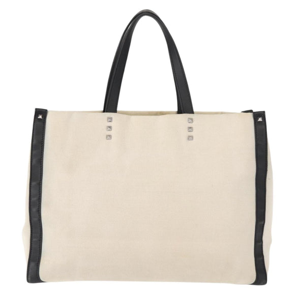 VALENTINO Studs Tote Bag Canvas White Silver Auth bs30222