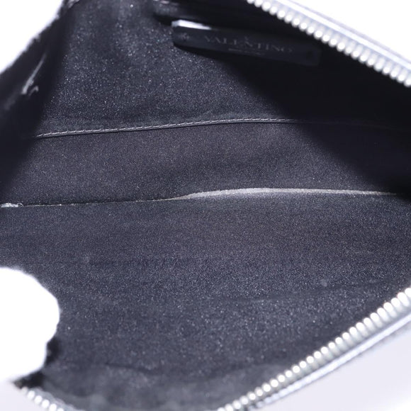 VALENTINO Clutch Bag Leather Black Silver Auth bs30223