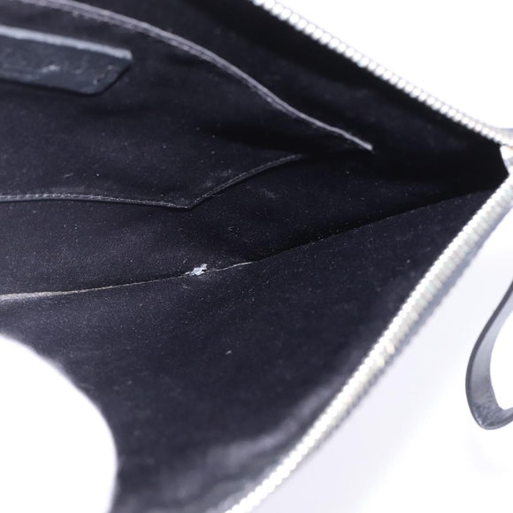 VALENTINO Clutch Bag Leather Black Silver Auth bs30223