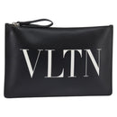 VALENTINO Clutch Bag Leather Black Silver Auth bs30223-1