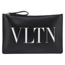 VALENTINO Clutch Bag Leather Black Silver Auth bs30223-13