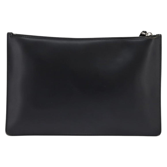 VALENTINO Clutch Bag Leather Black Silver Auth bs30223