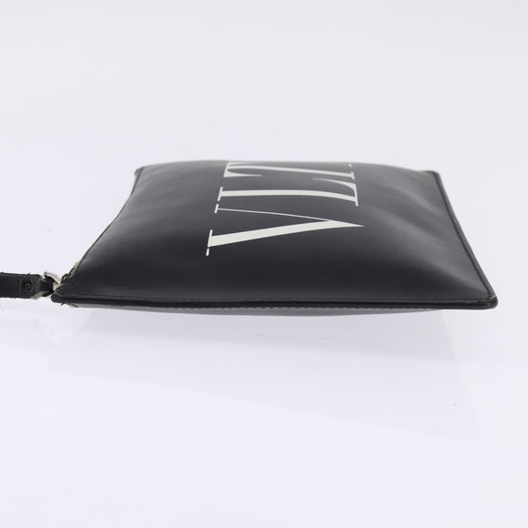 VALENTINO Clutch Bag Leather Black Silver Auth bs30223