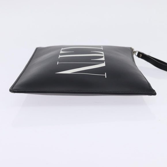 VALENTINO Clutch Bag Leather Black Silver Auth bs30223