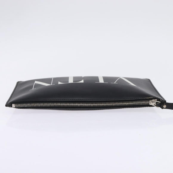 VALENTINO Clutch Bag Leather Black Silver Auth bs30223