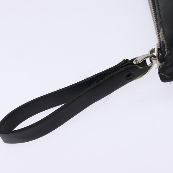 VALENTINO Clutch Bag Leather Black Silver Auth bs30223