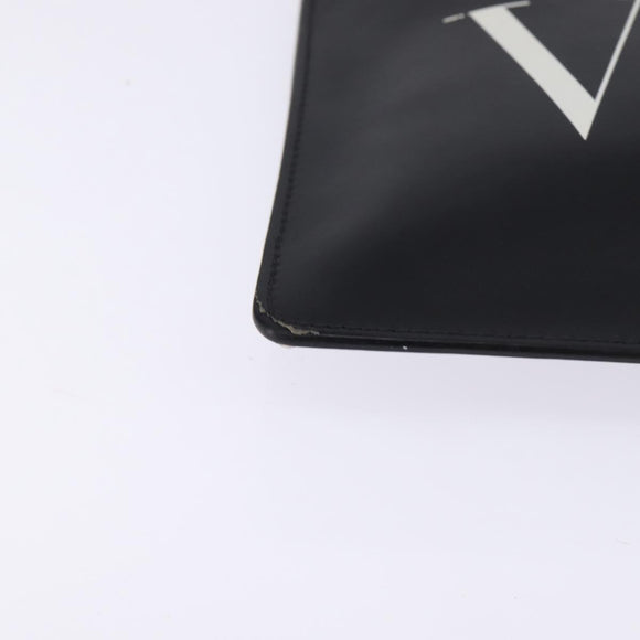 VALENTINO Clutch Bag Leather Black Silver Auth bs30223