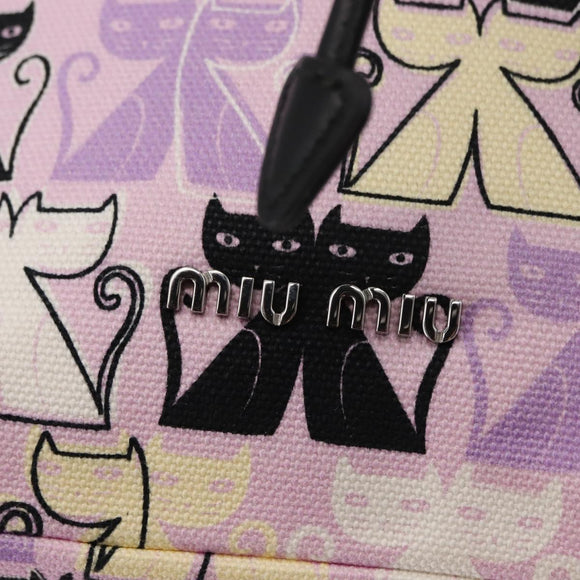 Miu Miu Madras Cat Drawstring Pouch Canvas Pink Silver Auth bs30224