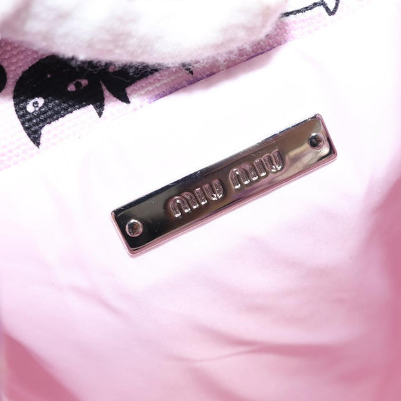 Miu Miu Madras Cat Drawstring Pouch Canvas Pink Silver Auth bs30224