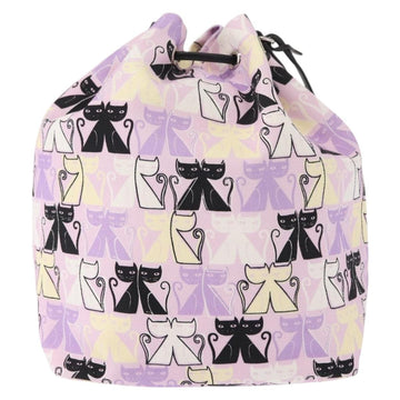 Miu Miu Madras Cat Drawstring Pouch Canvas Pink Silver Auth bs30224 - 0