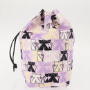 Miu Miu Madras Cat Drawstring Pouch Canvas Pink Silver Auth bs30224-3