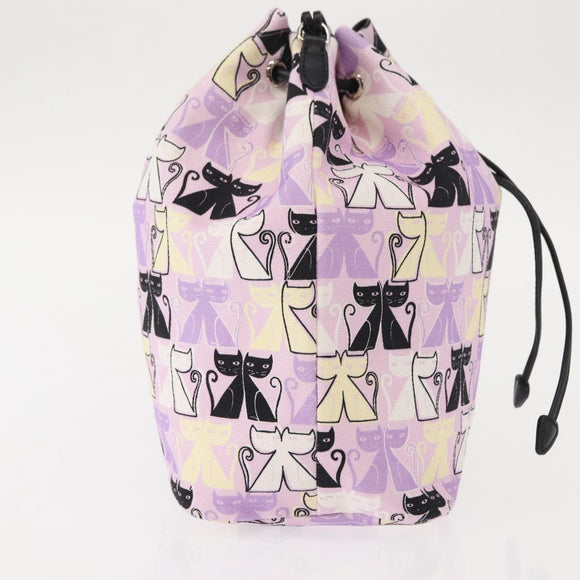 Miu Miu Madras Cat Drawstring Pouch Canvas Pink Silver Auth bs30224