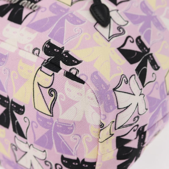 Miu Miu Madras Cat Drawstring Pouch Canvas Pink Silver Auth bs30224