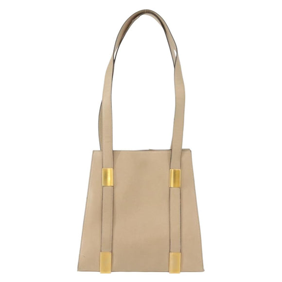 CELINE Shoulder Bag Leather Beige Gold Auth bs30225