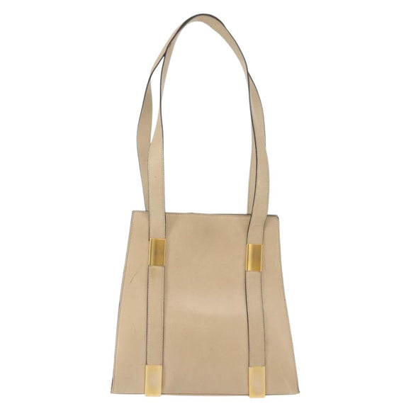 CELINE Shoulder Bag Leather Beige Gold Auth bs30225