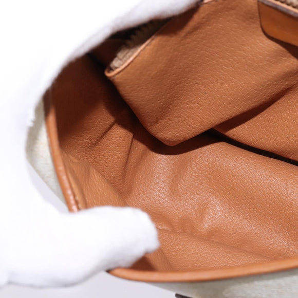 CELINE Macadam Canvas Shoulder Bag PVC Leather White Gold Auth bs30227