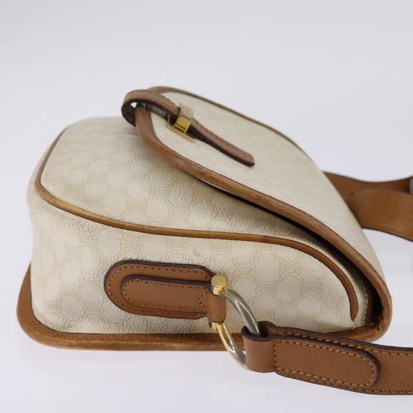 CELINE Macadam Canvas Shoulder Bag PVC Leather White Gold Auth bs30227