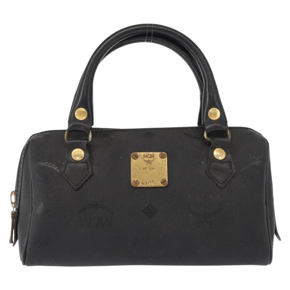 MCM Vicetos Logogram Mini Hand Bag PVC Leather Black Gold Auth bs30228