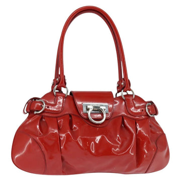 Salvatore Ferragamo Gancini Marissa Bag Patent leather Red Silver Auth bs30235