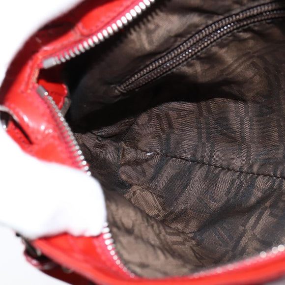 Salvatore Ferragamo Gancini Marissa Bag Patent leather Red Silver Auth bs30235