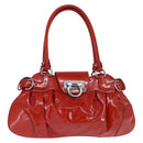 Salvatore Ferragamo Gancini Marissa Bag Patent leather Red Silver Auth bs30235-13