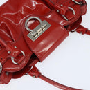 Salvatore Ferragamo Gancini Marissa Bag Patent leather Red Silver Auth bs30235-6