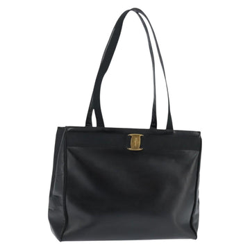 Salvatore Ferragamo Vala Tote Bag Leather Black Gold Auth bs30236