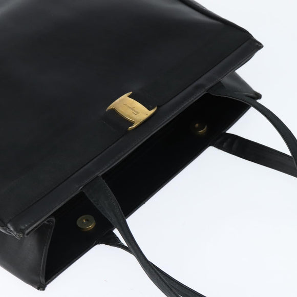 Salvatore Ferragamo Vala Tote Bag Leather Black Gold Auth bs30236