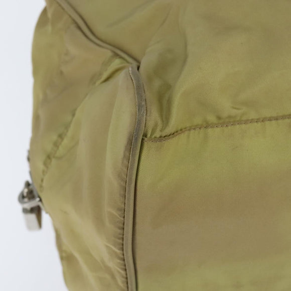 PRADA Boston Bag Nylon Beige Silver Auth bs30240