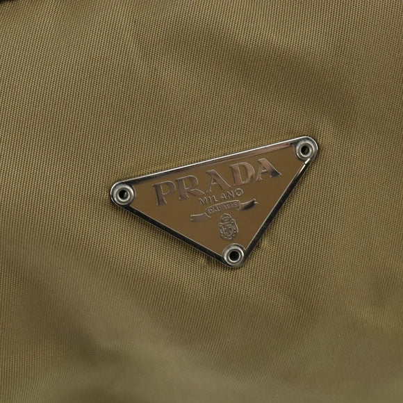 PRADA Boston Bag Nylon Beige Silver Auth bs30240