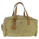 PRADA Boston Bag Nylon Beige Silver Auth bs30240-13