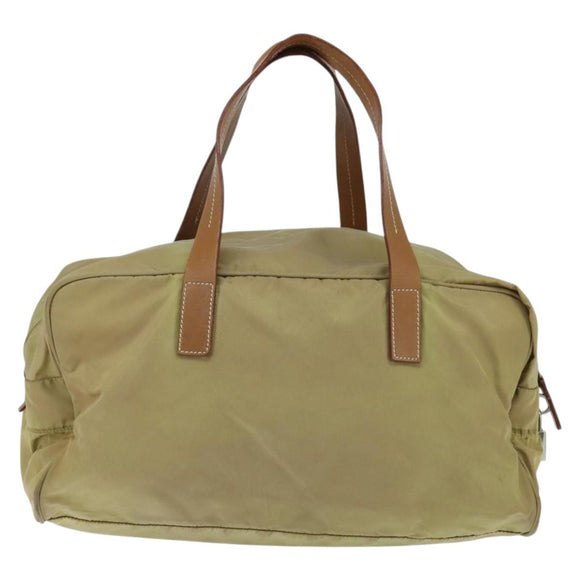 PRADA Boston Bag Nylon Beige Silver Auth bs30240