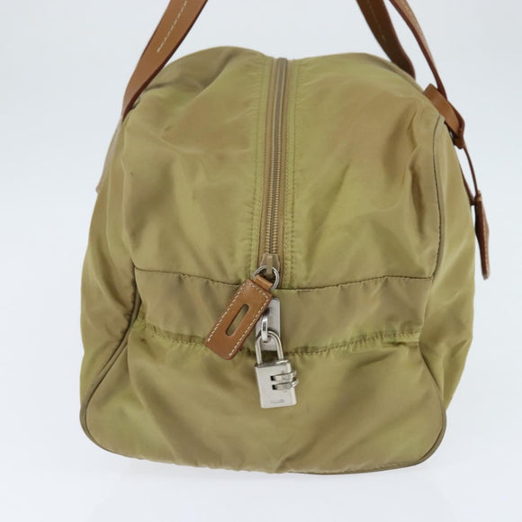 PRADA Boston Bag Nylon Beige Silver Auth bs30240