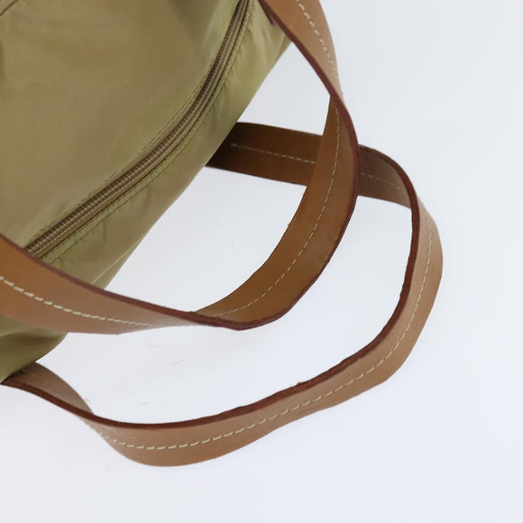 PRADA Boston Bag Nylon Beige Silver Auth bs30240